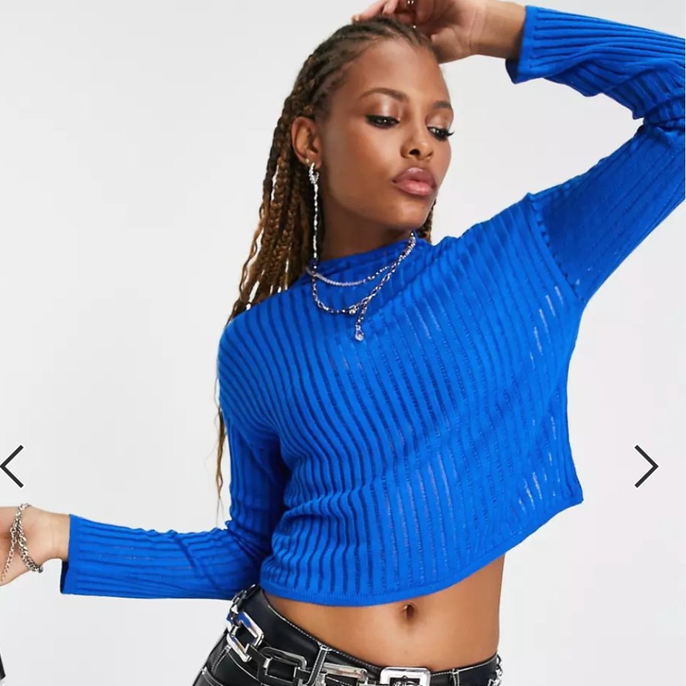 ASOS DESIGN sweater in sheer ladder rib stitch in blue